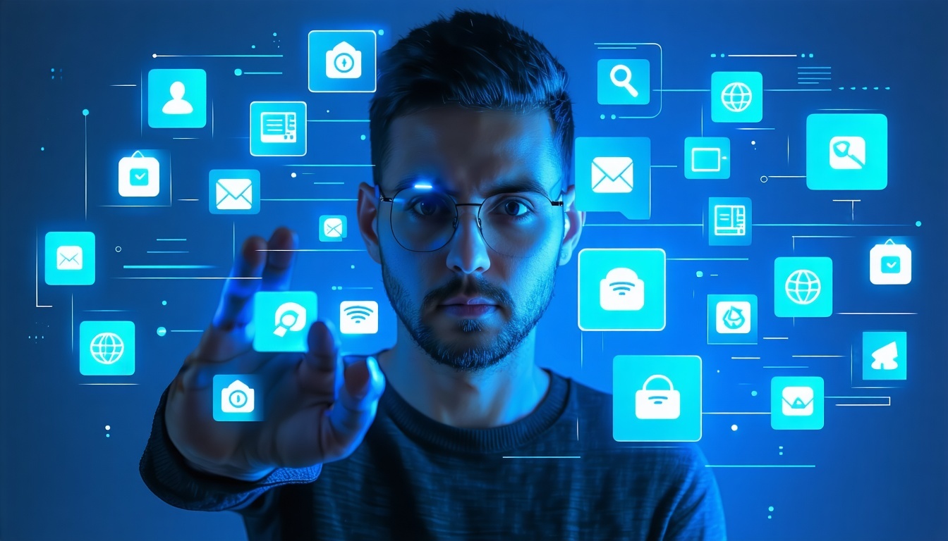 Single Sign On Person logging in once with multiple app icons lighting up-3