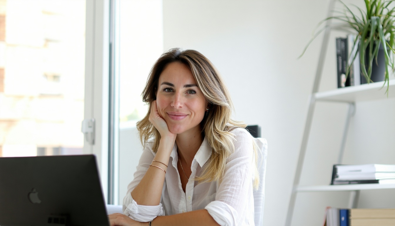 Young female professional relaxed and enjoying working from home