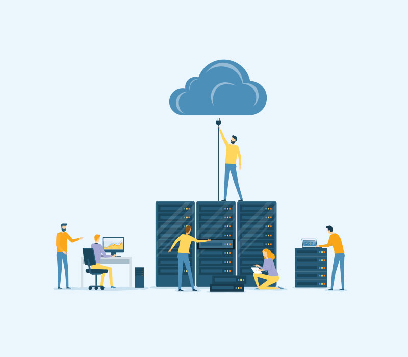 illustration of plugging servers into a cloud